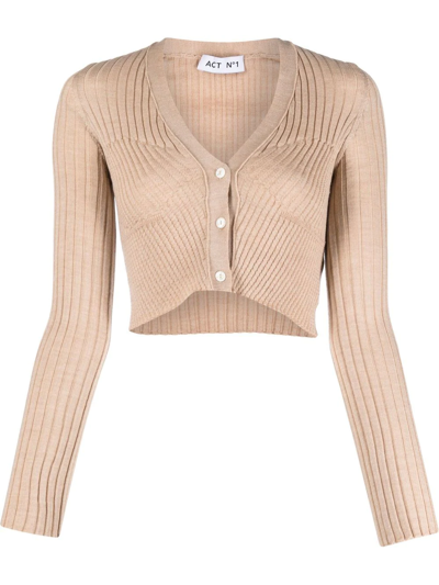 Shop Act N°1 Cropped Ribbed-knit Cardigan In Nude