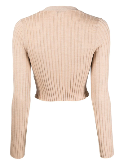 Shop Act N°1 Cropped Ribbed-knit Cardigan In Nude