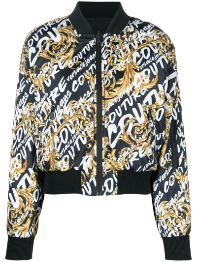 Shop Versace Jeans Couture Logo-print Reversible Bomber Jacket In Schwarz
