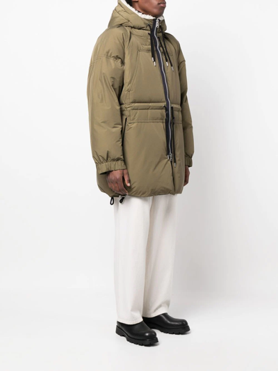 Shop Sacai Hooded Padded Coat In Grün