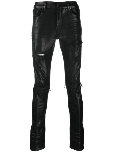 Amiri Distress-detail Slim-fit Trousers In Black | ModeSens