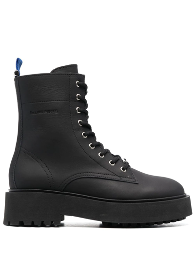 Shop Filling Pieces Lace-up Leather Ankle Boots In Schwarz