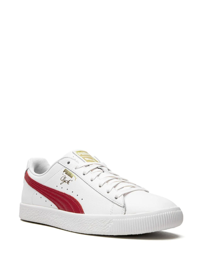 Shop Puma Clyde Core Leather "cherry" Sneakers In White