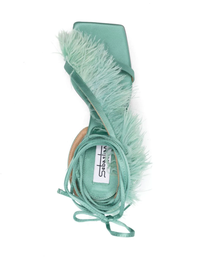 Shop Sebastian Milano Marie A. 110mm Feather-trim Sandals In Grün