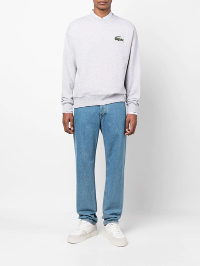 Shop Lacoste Crocodile-patch Crewneck Sweatshirt In Grau