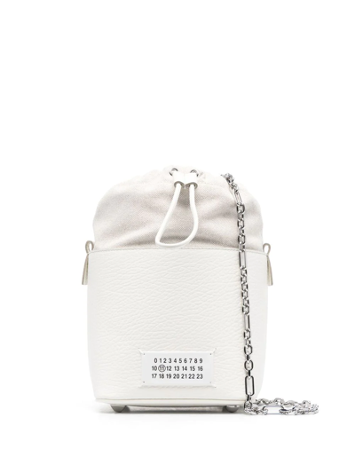 Maison Margiela Chalk Leather And Canvas Mini 5ac Bucket Bag In Weiss