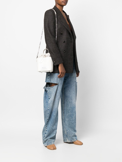 Maison Margiela Chalk Leather And Canvas Mini 5ac Bucket Bag In Weiss