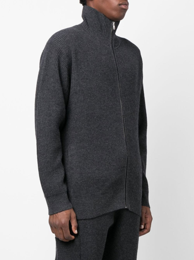 Shop Helmut Lang Ribbed-knit Roll-neck Cardigan In Grau