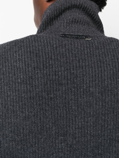 Shop Helmut Lang Ribbed-knit Roll-neck Cardigan In Grau