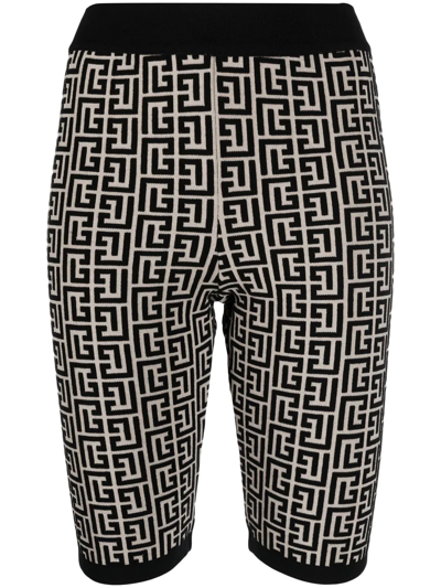 Balmain Monogram Jacquard Zipped Cycling Shorts In Nude