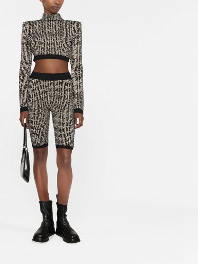 Balmain Monogram Jacquard Zipped Cycling Shorts In Nude