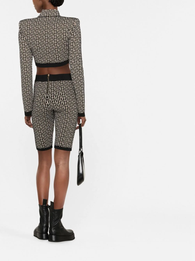 Balmain Monogram Jacquard Zipped Cycling Shorts In Nude