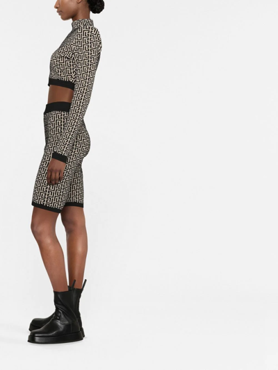 Balmain Monogram Jacquard Zipped Cycling Shorts In Nude