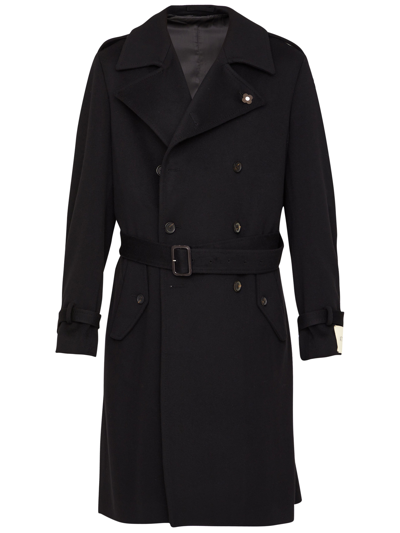 Shop Lardini Black Wool Coat