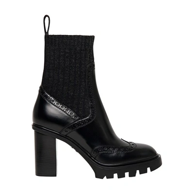 Shop Santoni Leather Mid-heel Brogue Sock Boots In Black