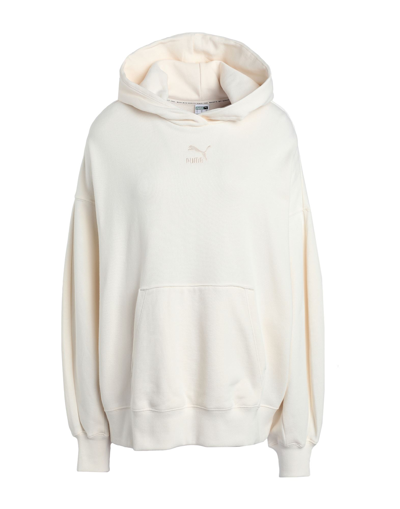 Shop Puma Classics Oversized Hoodie Tr Woman Sweatshirt Ivory Size Xl Cotton In White