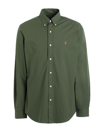 Shop Polo Ralph Lauren Custom Fit Stretch Poplin Shirt Man Shirt Military Green Size M Cotton, Elastane