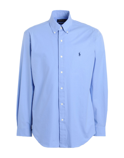 Shop Polo Ralph Lauren Custom Fit Stretch Poplin Shirt Man Shirt Light Blue Size L Cotton, Elastane