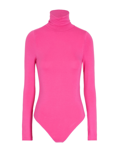 Shop 8 By Yoox Viscose L/sleeve Roll-neck Thong Bodysuit Woman T-shirt Fuchsia Size Xl Viscose, Elastane In Pink