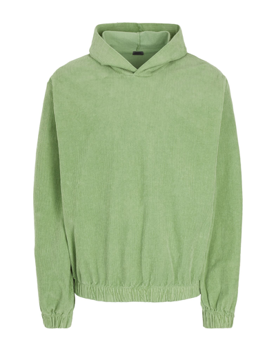 Shop 8 By Yoox Cotton Corduroy Relaxed Hoodie Man Sweatshirt Light Green Size Xl Cotton, Elastane