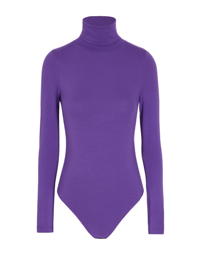 Shop 8 By Yoox Viscose L/sleeve Roll-neck Brief Bodysuit Woman Bodysuit Dark Purple Size Xl Viscose, Elas