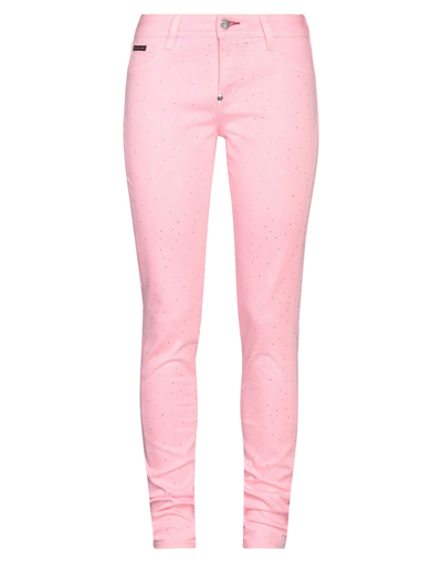 Shop Philipp Plein Woman Denim Pants Pink Size 25 Cotton, Elastomultiester, Elastane