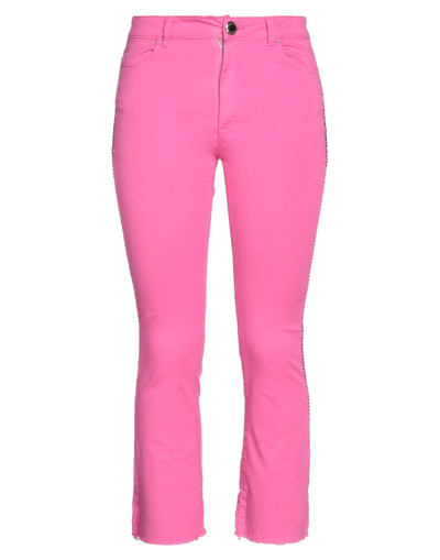 Shop Ean 13 Woman Cropped Pants Fuchsia Size 4 Cotton, Elastane In Pink