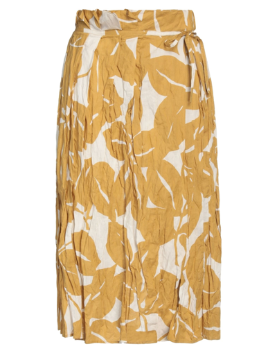 Shop Alessia Santi Woman Midi Skirt Ocher Size 6 Cotton, Metallic Fiber In Yellow