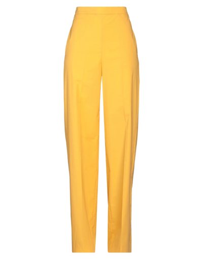 Shop Les Copains Woman Pants Ocher Size 4 Cotton, Elastane In Yellow