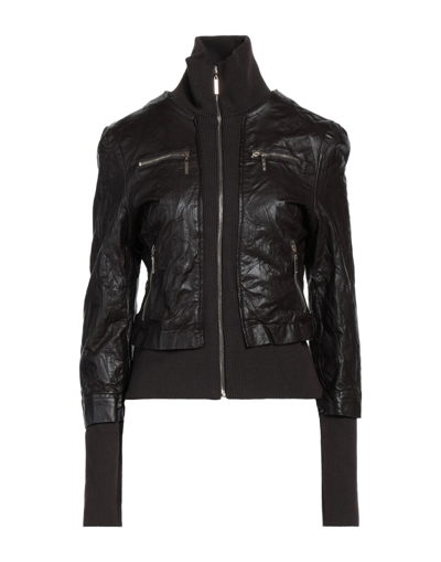 Shop Gaudì Woman Jacket Dark Brown Size 12 Viscose, Polyurethane Resin, Acrylic, Elastane, Polyester