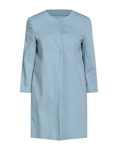 Shop Annie P . Woman Overcoat & Trench Coat Sky Blue Size 10 Cotton, Elastane