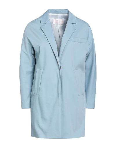 Shop Annie P . Woman Overcoat & Trench Coat Sky Blue Size 6 Cotton, Elastane
