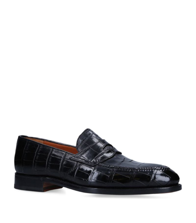 Shop Bontoni Crocodile Principe Loafers In Black