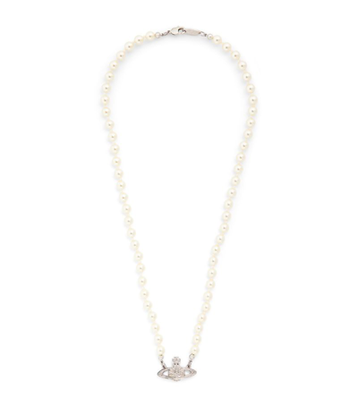 Shop Vivienne Westwood One Row Pearl Mini Bas Relief Choker In Silver