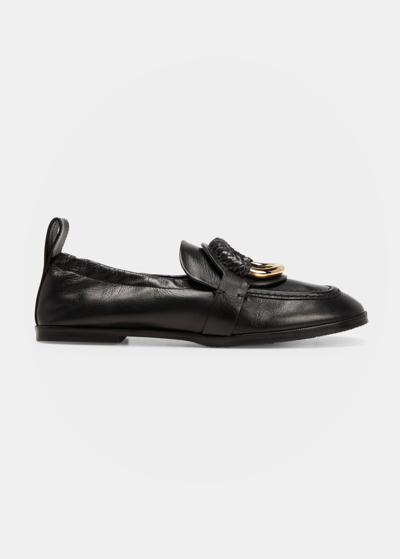 Shop See By Chloé Hana Ring Leather Flat Loafers In Black