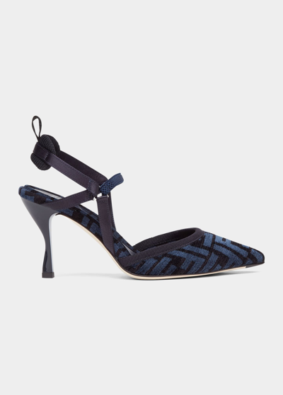 Shop Fendi Colibri 85mm Mesh Slingback Pumps In Blue