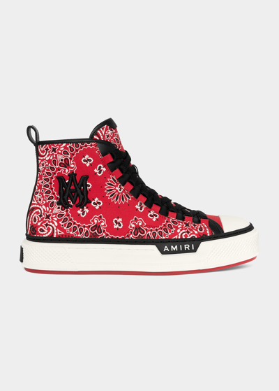 Shop Amiri Men's Court Bandana Canvas High-top Sneakers In Red