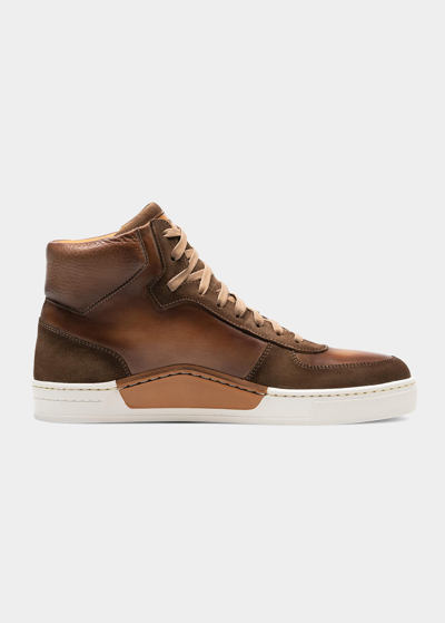 Shop Magnanni Men's Rubio Leather & Suede High-top Sneakers In Torba