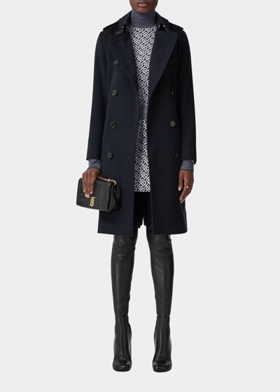 Shop Burberry Kensington Cashmere Belted Mid Trench Coat In Dark Charcoal Blu