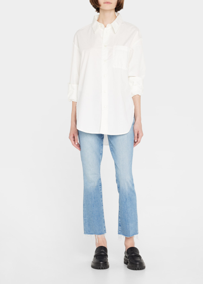 Shop Mother The Insider Ankle Fray Cropped Straight Raw Hem Jeans In Herbal Rem