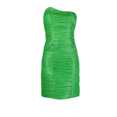 Shop Remain Arianne Ruched Leather Mini Dress - Women's - Calf Leather In Green