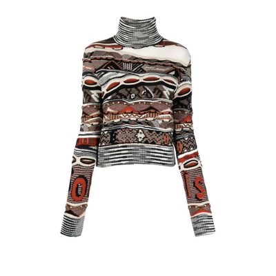 Shop Missoni Brown Roll Neck Jacquard Sweater