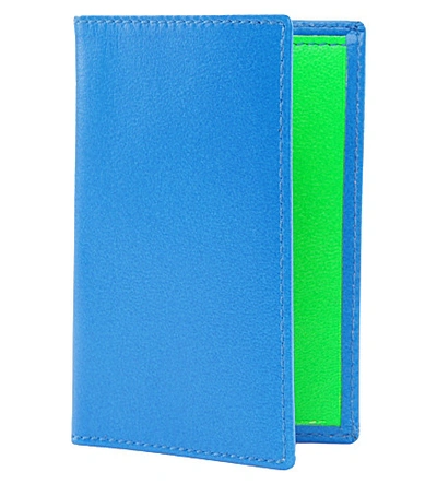 Comme Des Garçons Super Flourescent Leather Card Holder In Blue
