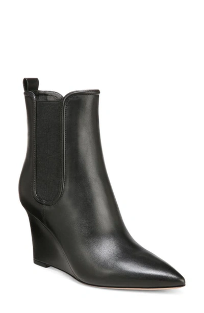 Shop Veronica Beard Iluska Pointed Toe Wedge Bootie In Black Leather