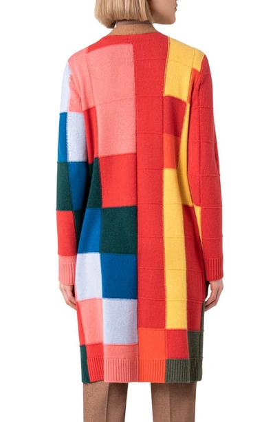 Shop Akris Abstract Intarsia Cashmere Blend Long Cardigan In 664 Multicolor