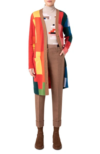 Shop Akris Abstract Intarsia Cashmere Blend Long Cardigan In 664 Multicolor