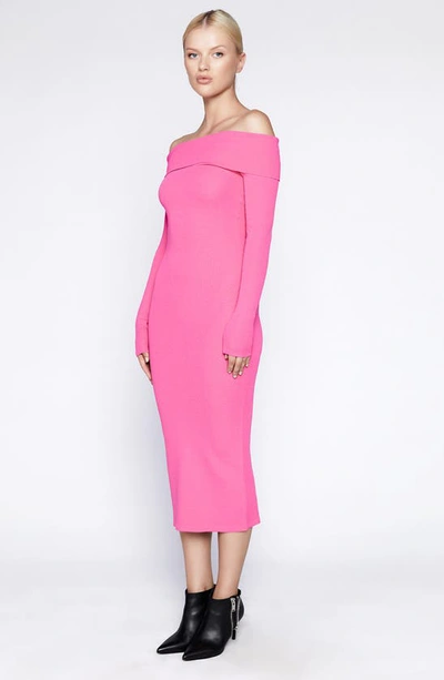 Shop Bardot Off The Shoulder Long Sleeve Midi Dress In Petal Pink