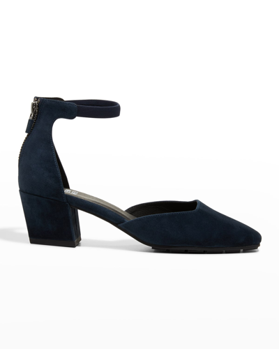 Shop Eileen Fisher Veery Suede Ankle-cuff Pumps In Midnight