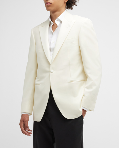 Shop Canali Men's Solid Wool Dinner Jacket In White