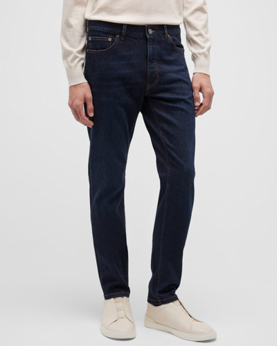 Shop Zegna Men's 5-pocket Dark Wash Denim Jeans In Bright Blue Solid